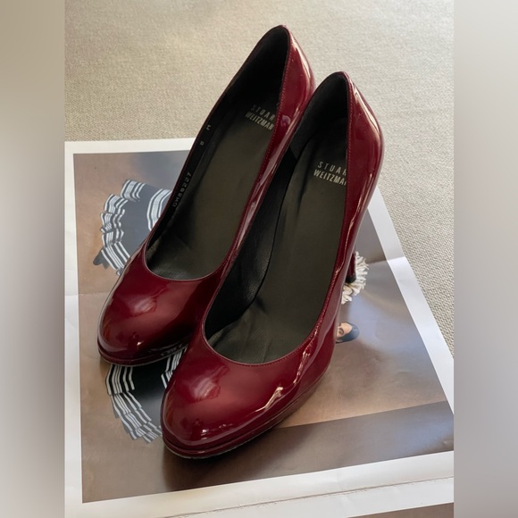 Stuart Weitzman Burgundy / Ruby Red 4” Patent Leather Stiletto Pumps Size 8 - Picture 6 of 16
